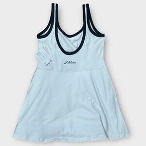 Athleta Transcend Tipped Dress‎ White Navy Racerback Athletic Mini Dress Medium